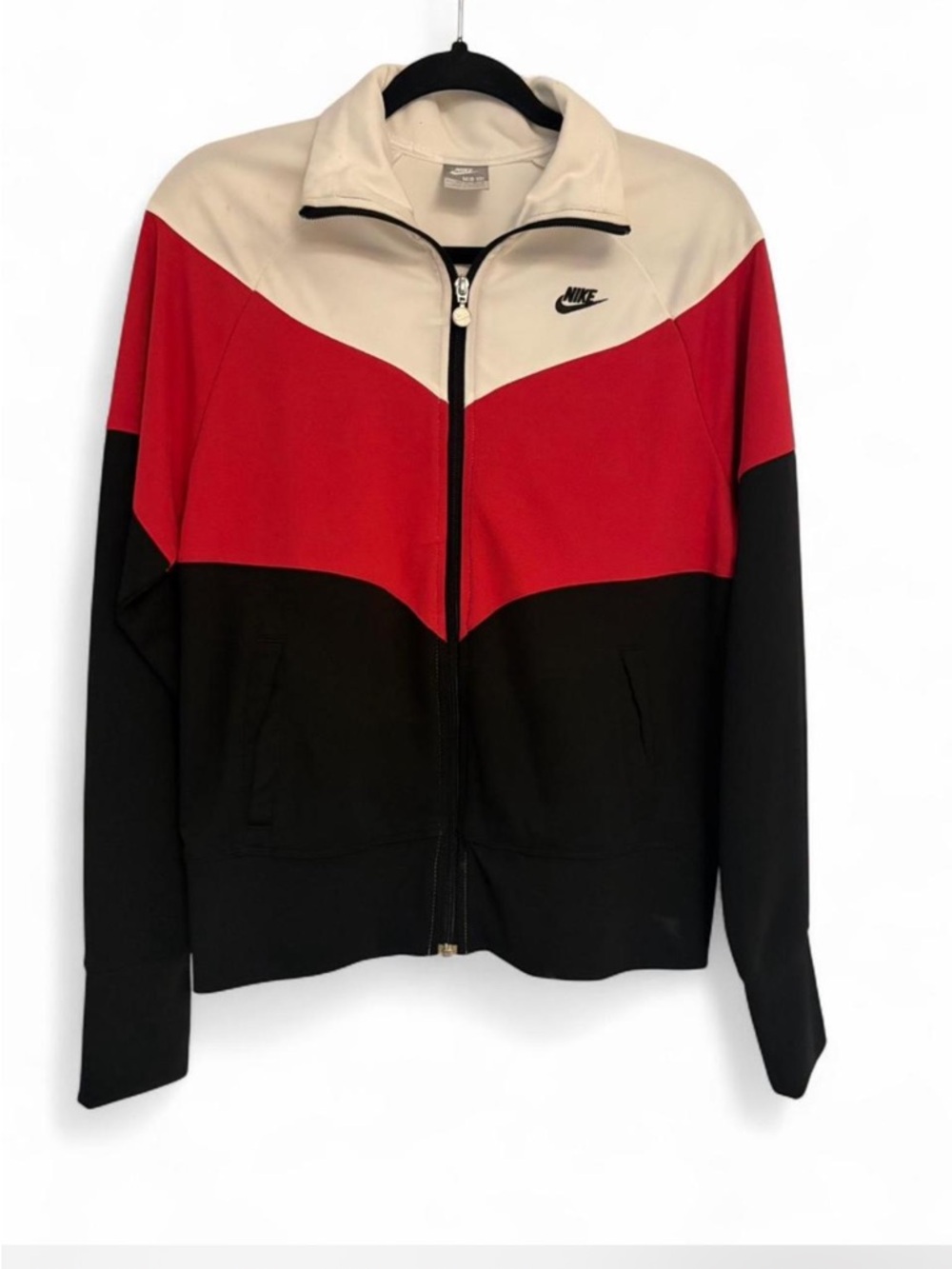 Colorblock Zip-Up Jacket in White,Red & Black